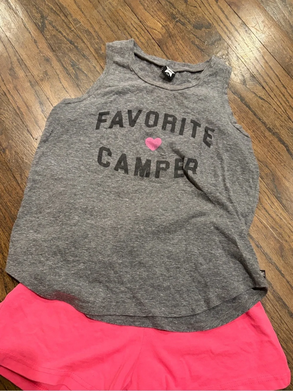 PixieLane Girls' Gray 'Favorite Camper' Tank Top - Pink Heart size 9/10 🩷